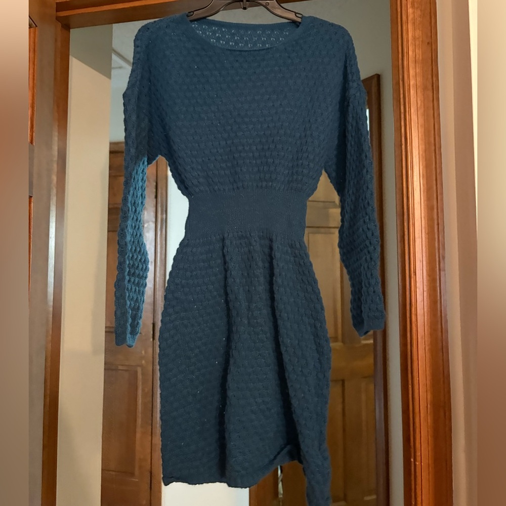 Cupshe Teal Textured Long Sleeve Dress